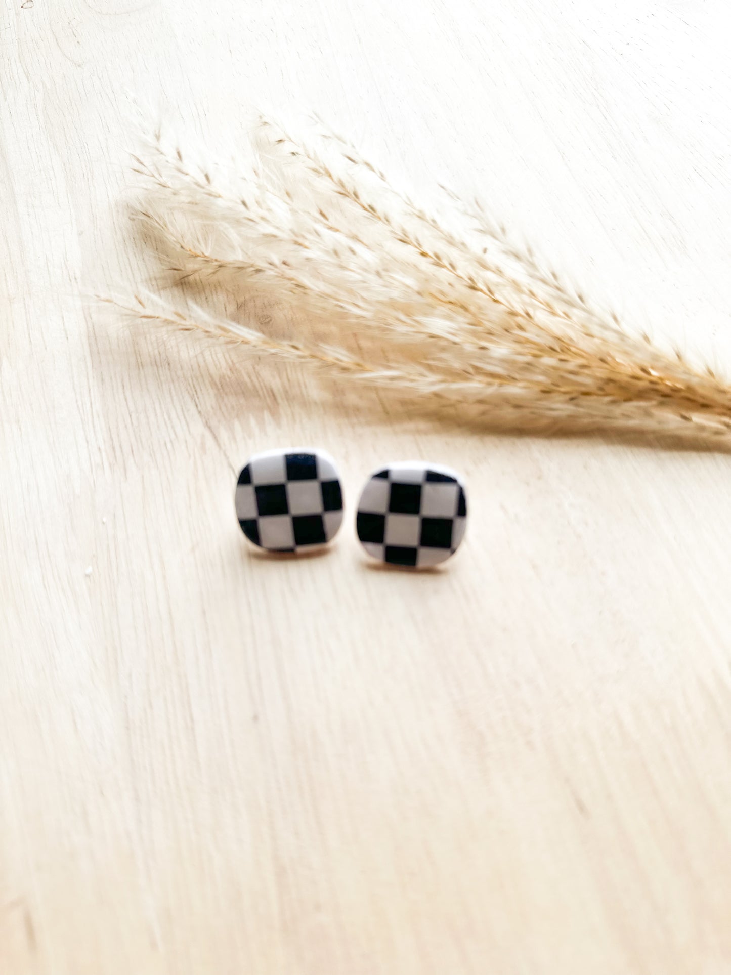 Black and White Checkered Square Studs